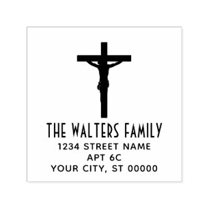 Einfaches Kruzifix Namens Rücksendeadresse Permastempel