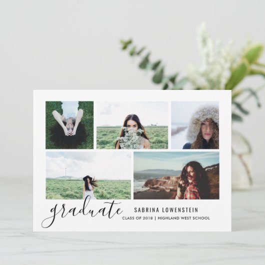 Einfaches Lässiges Chic-Graduiertenskript mit fünf Einladung (Stehend Vorderseite)