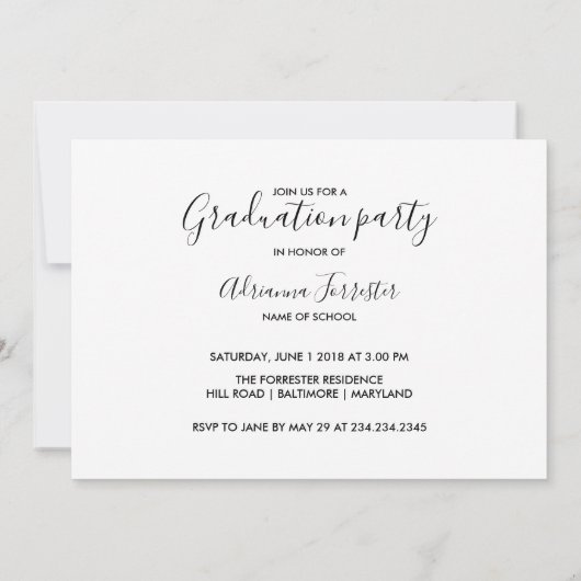 Einfaches Lässiges Chic-Graduiertenskript mit fünf Einladung (Rückseite)