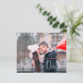 Einfaches Lässiges SkriptWedding-Foto Save the Dat (Stehend Vorderseite)