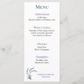 Einfaches Lavendel-Hochzeitsempfangsmenü Menükarte (Vorderseite)