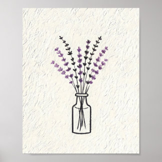 Einfaches Lavendelbouquet in einer antiken Glasfla Poster