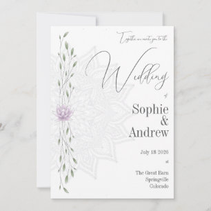 Einfaches Leaf und rosa Lotus mit Mandala Wedding Einladung