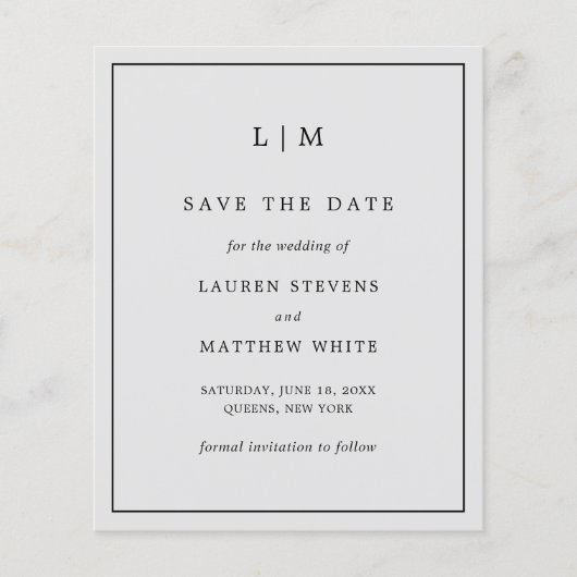 Einfaches, leicht graues Budget Hochzeit speichern (Vorderseite)