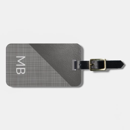Einfaches, leicht mitteldunkles, graues Leder-Look Gepäckanhänger (Vorderseite horizontal)