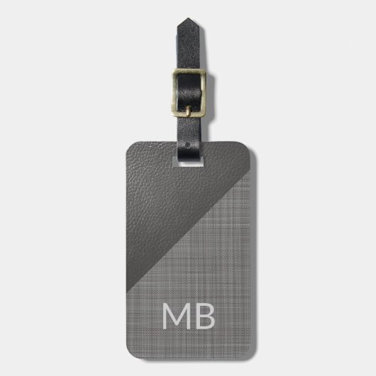 Einfaches, leicht mitteldunkles, graues Leder-Look Gepäckanhänger (Vorderseite vertikal)