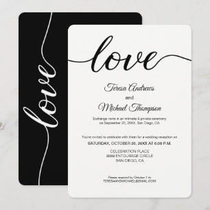 Einfaches Liebes-Skript-Elopement-Hochzeitsempfang Einladung