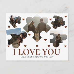 Einfaches Liebespuzzle Valentinstag Paar 5 Foto Feiertagspostkarte