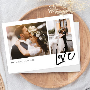 Einfaches Liebesschrift 2 Fotos Hochzeit Dankeskarte