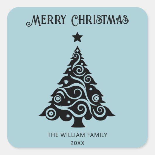 Einfaches Light Blue Frohe Weihnachtsbaumgeschenk Quadratischer Aufkleber (Vorderseite)