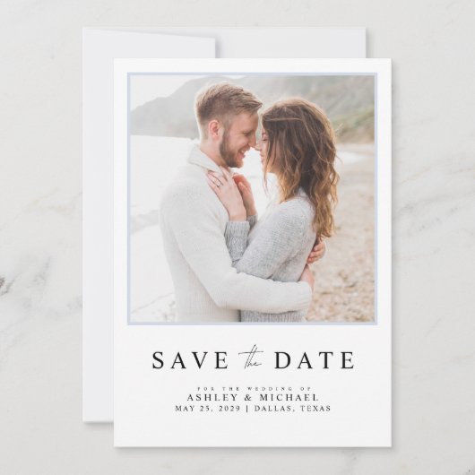Einfaches Light Blue Modernes Script Foto Hochzeit Save The Date (Vorderseite)