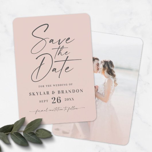 Einfaches Light Blush Pink mit Script-Foto-Hochzei Save The Date