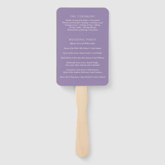 Einfaches Lila Hochzeitsprogramm Fächer (Rückseite)