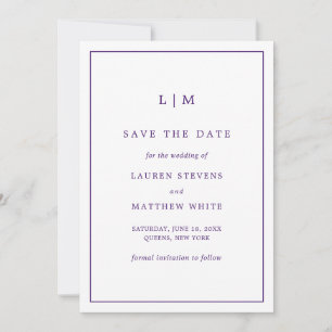 Einfaches lila Monogramm Elegante Hochzeit Save The Date