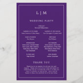 Einfaches Lila Monogramm-Hochzeitsprogramm (Rückseite)