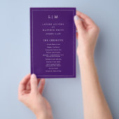 Einfaches Lila Monogramm-Hochzeitsprogramm Flyer (Handgriff)