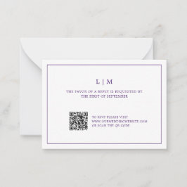 Einfaches Lila QR-Monogramm-Hochzeitsszenario Mitteilungskarte