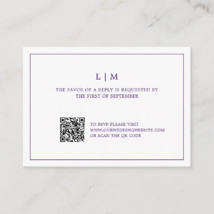 Einfaches Lila QR-Monogramm-Hochzeitsszenario Mitteilungskarte