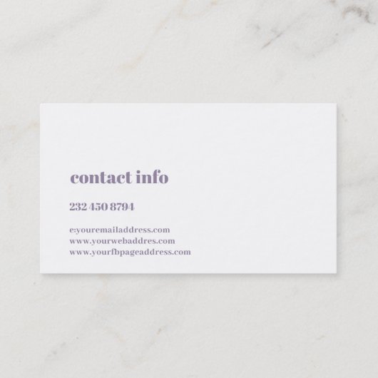 Einfaches lila und weißes Ambiente Visitenkarte (Rückseite)