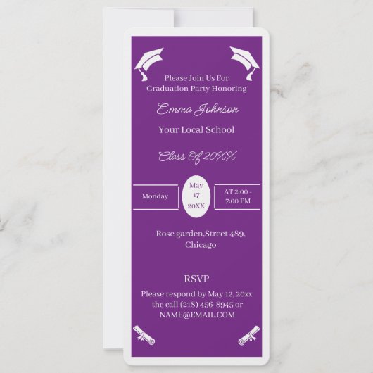 Einfaches Lila und weißes Personalisiertes Abschlu Einladung (Vorderseite)