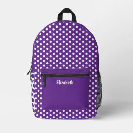 Einfaches lila und weißes Punkte-Punktmuster Name Bedruckter Rucksack