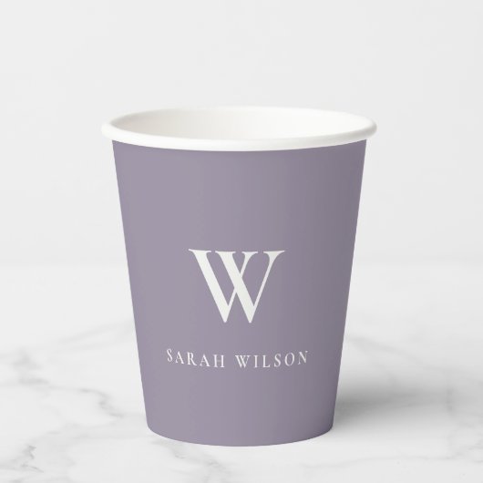 Einfaches Lilac-Monogramm für kundenspezifische We Pappbecher (Vorderseite)