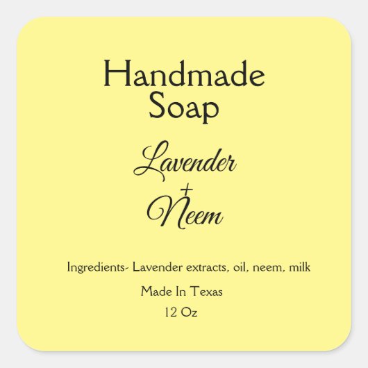 einfaches Logo für Lavendelseife für kleine Untern Quadratischer Aufkleber (Vorderseite)