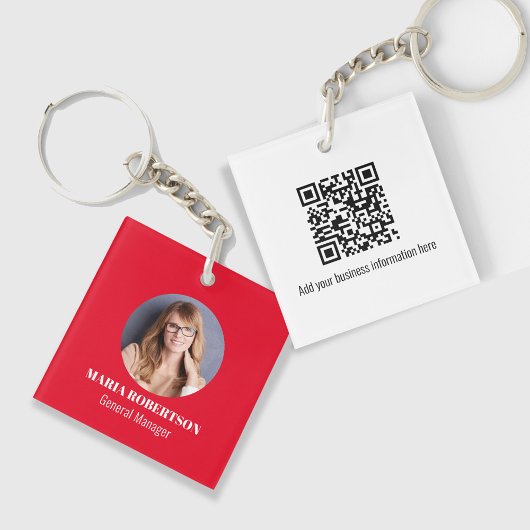 Einfaches Logo Minimalistischer QR-Code Rot Schlüsselanhänger