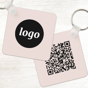 Einfaches Logo QR-Code Business Blush Rosa Schlüsselanhänger
