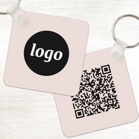 Einfaches Logo QR-Code Business Blush Rosa Schlüsselanhänger