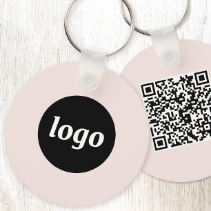 Einfaches Logo QR-Code Business Blush Rosa Schlüsselanhänger