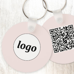 Einfaches Logo QR-Code Business Blush Rosa Schlüsselanhänger