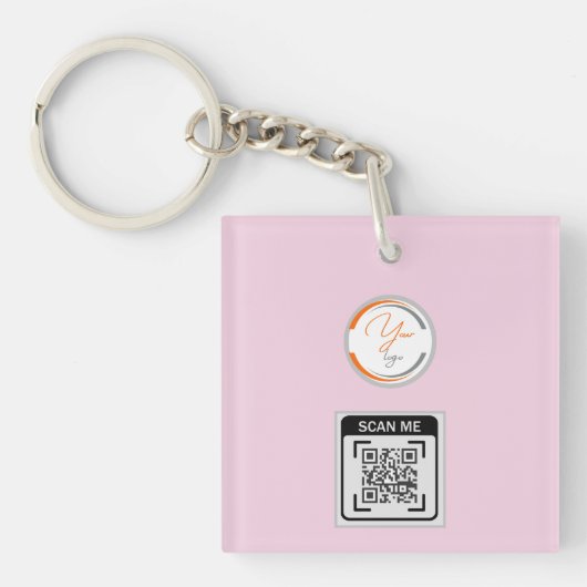 Einfaches Logo QR-Code Geschäft Rosa Schlüsselanhänger (Vorderseite)
