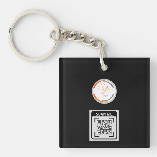 Einfaches Logo QR-Code Geschäft Schwarz Schlüsselanhänger (Vorderseite)