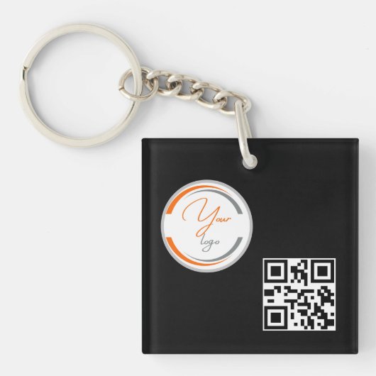 Einfaches Logo QR-Code Geschäft Schwarz Schlüsselanhänger (Vorderseite)