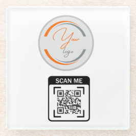 Einfaches Logo QR-Code Geschäft Weiß Glasuntersetzer