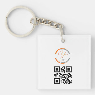 Einfaches Logo QR-Code Geschäft Weiß Schlüsselanhänger