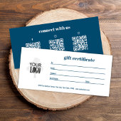 Einfaches Logo QR Code Geschenkzertifikat blau