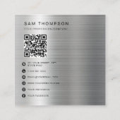 Einfaches Logo QR Code Modernes Metallisches Silbe Quadratische Visitenkarte (Rückseite)