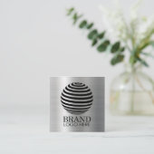 Einfaches Logo QR Code Modernes Metallisches Silbe Quadratische Visitenkarte (Stehend Vorderseite)