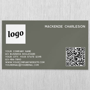 Einfaches Logo und QR-Code Sage Grün Magnetische Visitenkarte