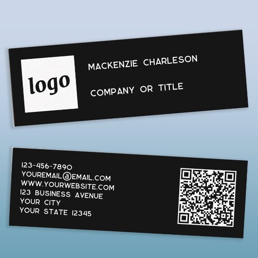 Einfaches Logo und QR-Code Schwarz Mini Visitenkarte