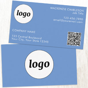 Einfaches Logo und Text QR-Code Blau Visitenkarte