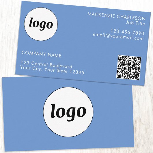Einfaches Logo und Text QR-Code Blau Visitenkarte