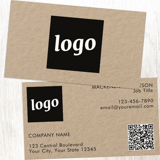 Einfaches Logo und Text QR-Code Kraft Visitenkarte