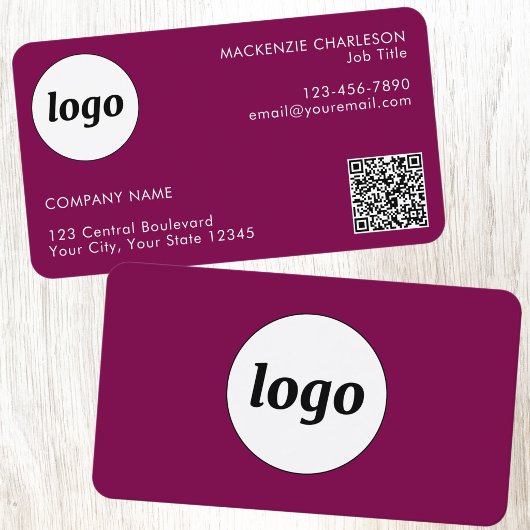 Einfaches Logo und Text QR-Code Magenta Pink Visitenkarte