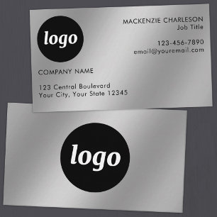 Einfaches Logo und Text Silber-Effekt Visitenkarte