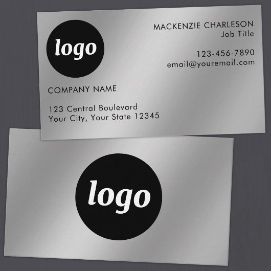 Einfaches Logo und Text Silber-Effekt Visitenkarte