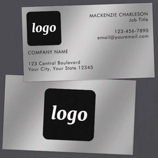 Einfaches Logo und Text Silber-Effekt Visitenkarte