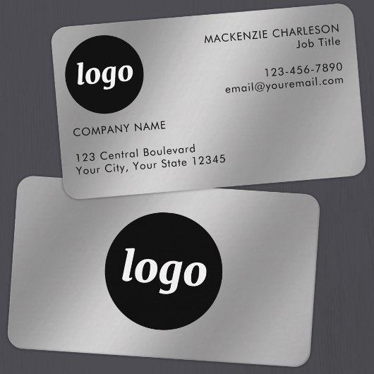 Einfaches Logo und Text Silber-Effekt Visitenkarte